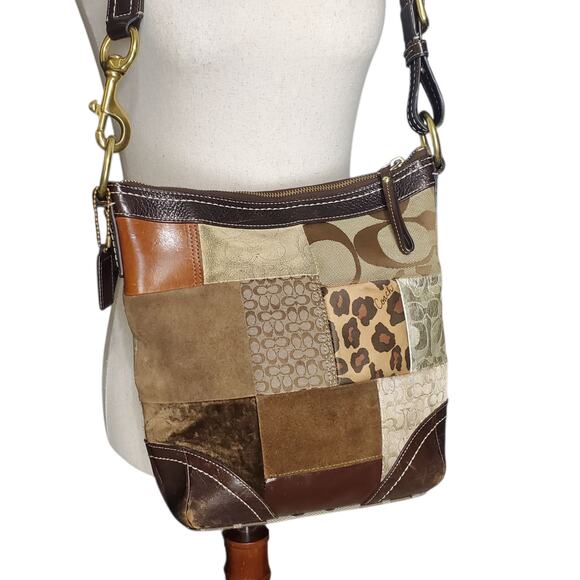 Y2k Coach F12840 Patchwork Signature Crossbody Canvas Leather Hobo Bag - Picture 13 of 15